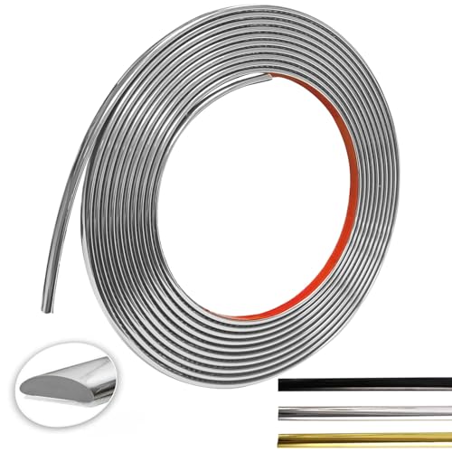 Moulure Adhesive Murale Argenté 8 M x 8 mm x 3 mm, Flexible PVC Moulure Murale pour Calfeutrage et Garniture, Baguette de Finition pour Mur, Porte, Plafond, Sol, Armoire, Meubles (Argenté, 8M)