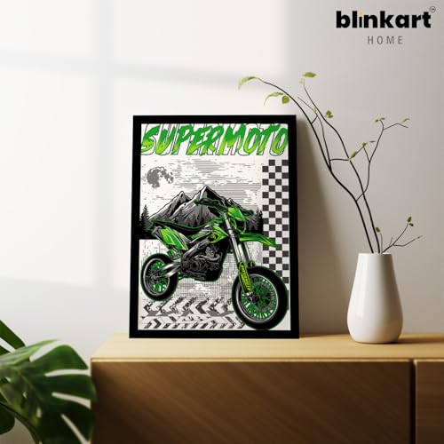 Image of BLINKART Kawasaki KLX CarFramed Posters Gift Items Boys Room Wall Decoration Bedroom Office Studio Synthetic Wood Frame & Acrylic Glass Ready to Hang - 12x8 Inch, (A4 Size) - CAR-143