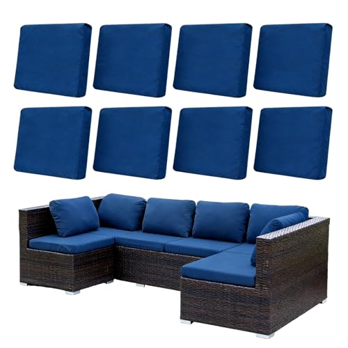 Morbuy 8 Pack Elastic Outdoor Cushion Covers, Water Resistant Garden Seat Cushion Covers, Replacement Patio Furniture Cushion Slipcovers for Rattan Corner Sofa (Lake Blue) — image 1