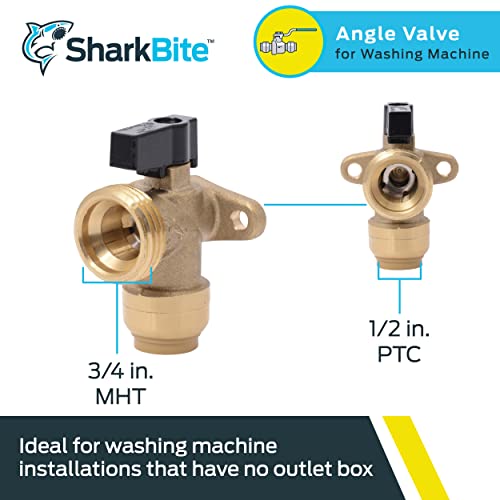 SharkBite 1/2 Inch x 3/4 Inch MHT Washing Machine Angle Valve, Push To