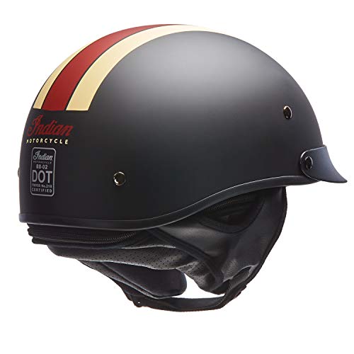 Indian Motorcycle Half Helmet With Retro Racing Stripe, Black - M #TOP3