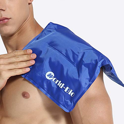 WORLD-BIO Large Flexible Hip Ice Pack 2 packs for Injuries, Hot & Cold Therapy Pad for Shoulder, Back, Knee, Leg, Thigh, Soothing Pain from Bruises & Sprains, Muscle Aches, Stiff Joint, 11" x 14" Blue