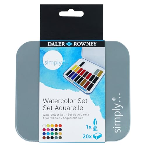 Aquarelle Daler Rowney Simply avec 20 demi-godets pour peindre sans traces ni démarcations