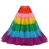 Eforcase Women Maxi Mesh Tulle Skirt Floor Length Overlay Long Tutu Skirts Prom Underskirt Ballet Tutu Skirt Full Petticoat Rainbow
