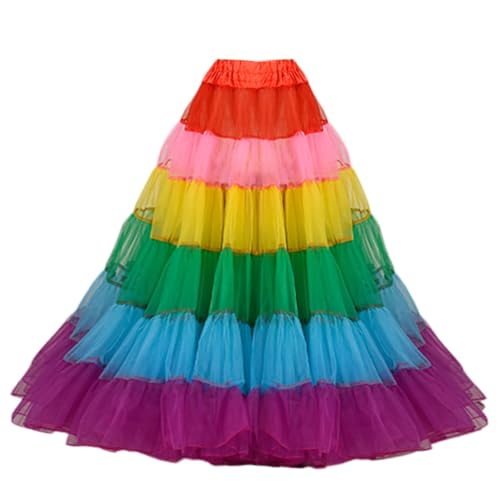 Eforcase Women Maxi Mesh Tulle Skirt Floor Length Overlay Long Tutu Skirts Prom Underskirt Ballet Tutu Skirt Full Petticoat Rainbow
