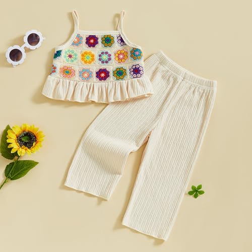 Baby Girl Outfits Crocheted Ruffled Camisole And Elastic Pants Set 6 12 18 24 Months 2 3 4 T - Image 3