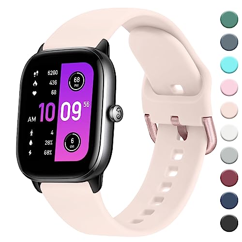 AK Straps Compatible with Amazfit GTS 2 Mini/GTS 4 / GTS 4 Mini/GTS 3 / GTS 2 / GTS 2e, 20mm Soft Silicone Sport Replacement for Amazfit Bip 3 Pro/Bip 3/Bip U Pro/Bip Lite/Bip S/Bip U(Nude Pink)