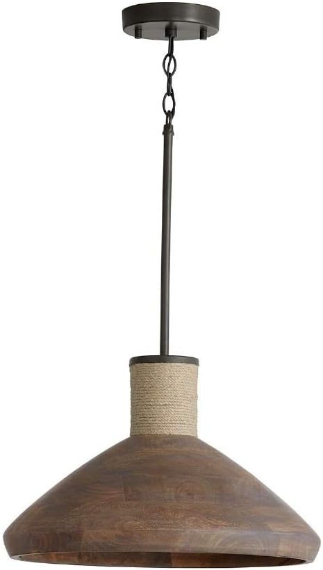 Capital Lighting 340313YG Jacob Rustic Wood Cone Pendant, 1-Light 100 Watts, 11" H x 18" W, Grey Wash/Iron Silk