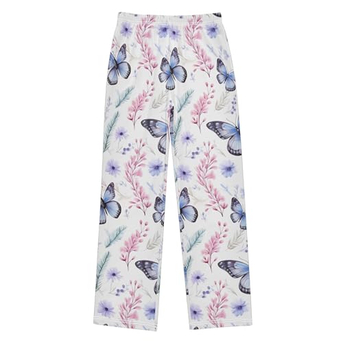 Flower Butterfly Long Pajama Pants Elastic Waist PJ Bottoms with Pockets S A1112612