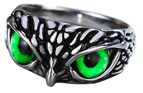 AZYOUNG Unisex 316L Stainless Steel Relief Surface Blue Green Purple Pink Devil’s Eyes Ring,US Size 6-10