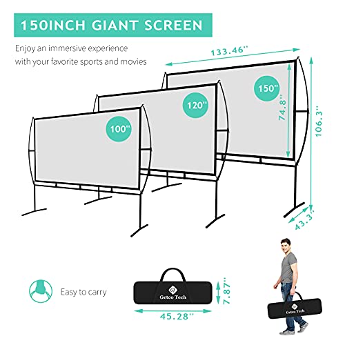 Gt Getco Tech Projector Screen, Outdoor Projector Screen 150 Inch 16:9 4K Hd Foldable Projector Screen With Stand For Outdoor Movie Screen Home Theater Indoor Projector Screen And Gifts Idea #TOP5