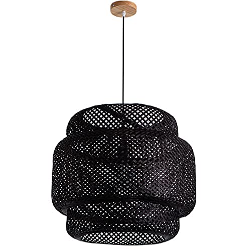 Lámpara colgante de techo bohemia con pantalla de bambú de tejido apretado artesanal