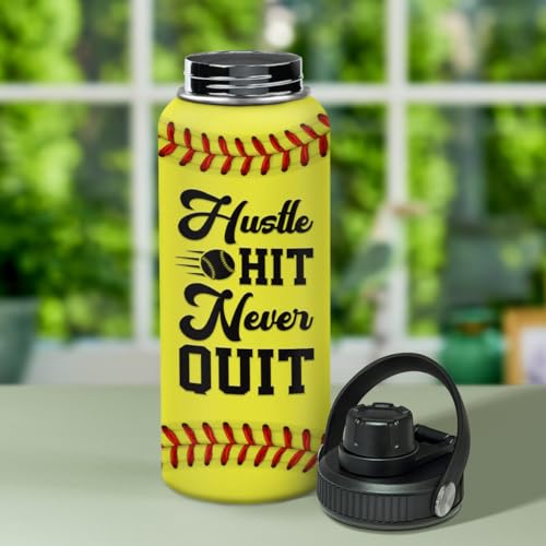 Image of SANDJEST Softball Water Bottle 32oz Stainless Steel Insulated Bottles for Men Women Sports Lovers Fan Players Coach - Softball Gifts for Birthday Christmas