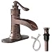 Homevious Copper Bathroom Faucet Antique Brass Sink Vanity Basin Lavatory Single Handle with Pop up Drain Assembly Waterfall Spout Mixer Tap One Hole Lever with Overflow Deck Mount Commercial Lead-Fre