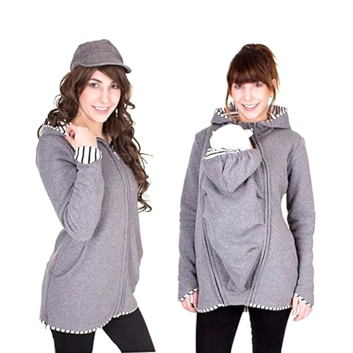 PAHION Chaqueta De Maternidad Madre Canguro Multifuncional Traje De Enfermería Jersey Para Dos Bolsa De Guardería Más Engrosamiento De Terciopelo (Color : Graey, Size : XXL(xx-large))