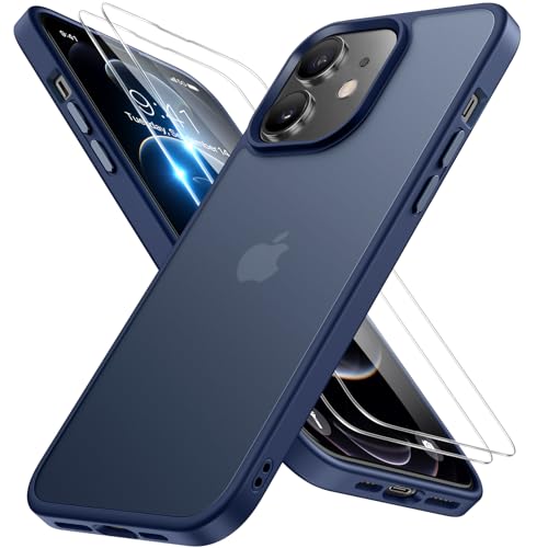 Miracase for iPhone 12/12 Pro Case [with 2X Screen Protectors] [TOP Military-Grade Protection] Anti-Fingerprint, Translucent Matte Shockproof Bumper Slim 12/12 Pro Phone Case 6.1 - Blue