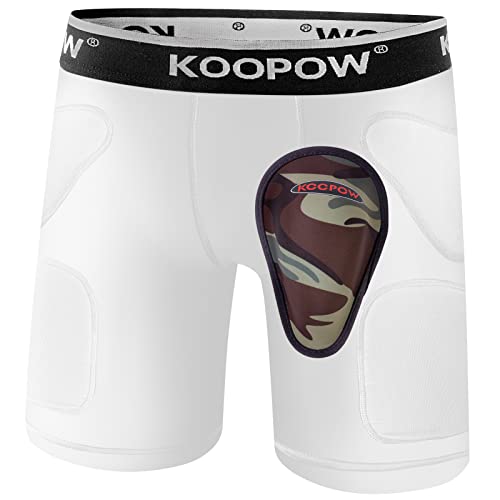 KOOPOW Youth Sliding Shorts Boys Baseball Cup Slider Shorts with Soft Protective Athletic Cup Baseball, Football, Lacrosse,White Camo,XS