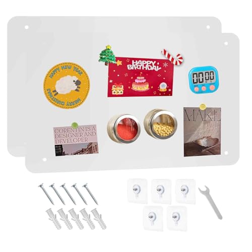 HAOIVE Magnetic Board 17.5" X 11.7" Magnet Board for Wall Stainless Steel Metal Magnetic Board for Wall for Magnet Display Photos Office Supplies Kitchen Stuff Bulletin Board Vision Board(White 2PC)