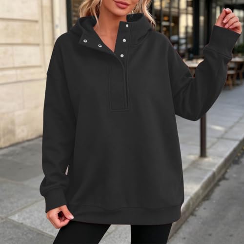 Oversized Sweatshirt for Women Henley Neck Pullover Tops Plain Casual Long Sleeve Fall Winter Fashion Clothes — view 4