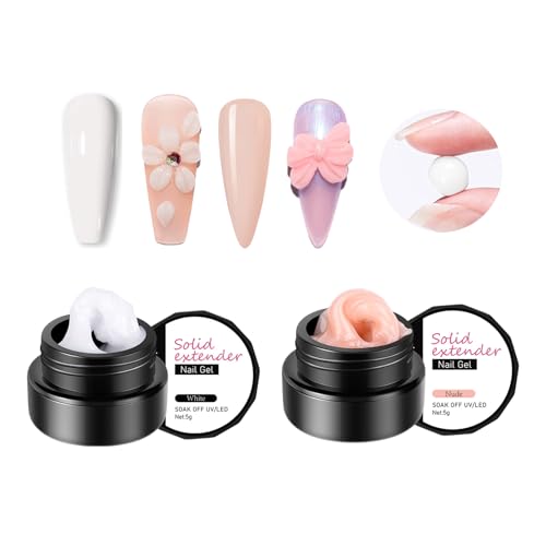 Solid Sculpture Builder Gel Kit, 2 Colors Non-Sticky Hand Solid Builder Gel for Nails, White & Nude Nail Extension Gel 3D Nail Art Sculpture Gel for Carving Patterns Decoration Nail Art Salon Home