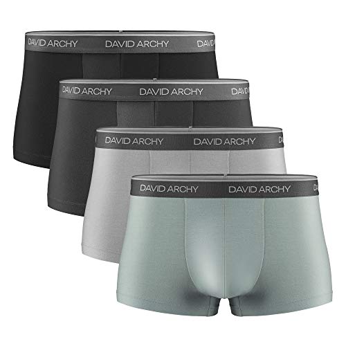 DAVID ARCHY Men's 4 Pack Underwear Ultra Soft Comfy Breathable Bamboo Rayon Trunks