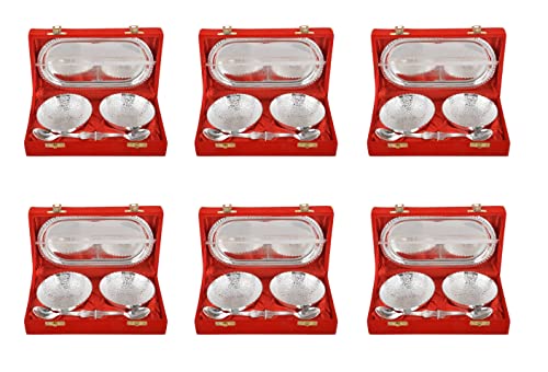 NOBILITY Bowl Spoon Tray Set Silver Plated Dessert Dry Fruits Serving Diwali Christmas Eid Wedding Return Gifts Friends Family Housewarming Home Decoration Corporate Gift items 6 Sets