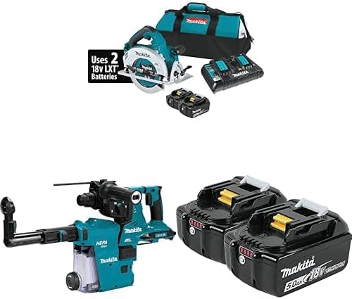 Makita 18V X2 LXT Brushless 7-1/4” Circular Saw, 1-1/8” Rotary Hammer & (2) 5Ah Batteries Bundle