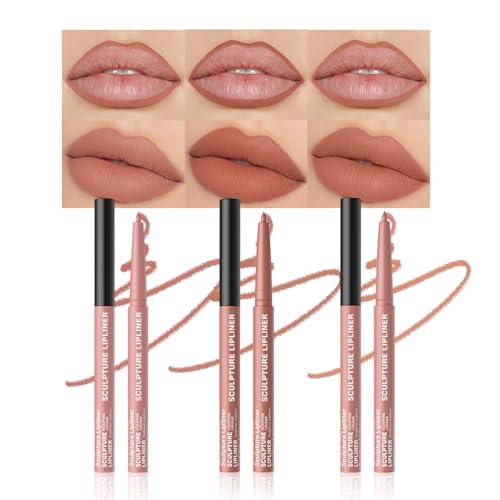 Image of K14 Hxssll 12 Colors Matte Lip Liner Pencil - Long Lasting Waterproof Lip Liner, Smudge Proof Transfer Proof Lip Pencil, High Pigment Lip Makeup for Defining & Filling Lips (A1-set:01+02+08, 3PCS)