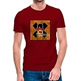 Camiseta de Manga Corta Homenaje a Los Planetas con Efecto Desgastado (13- Camiseta Talla L)(Granate Manga Corta)