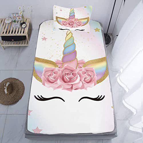 Zillons Niuone Dreamy Unicorn Eyelash Twin Size Bed Sheets Set For Girls,Cartoon Floral Eyelash Unicorn Stars Bedding Fitted Sheets, Unicorn Rainbow Color Sheet Set Kids Bedroom 2 Piece Sheets Set thumb #1