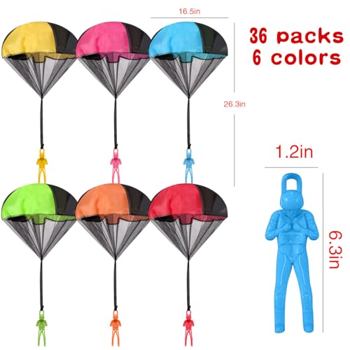 Wizzosivoor 36PCS Parachute Toy, No Tangle Throwing Men, Hand Throw Army Man, 6 Colors - Party Gifts, No Battery or Assembly Required