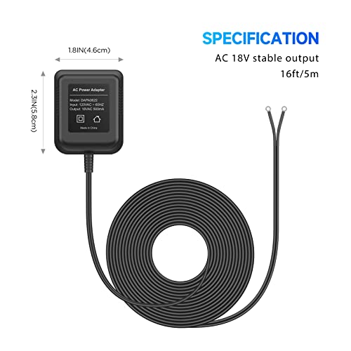 Ayotu 18V 500Ma Power Adapter For Blink Video Doorbell, Doorbell Transformer Supply Power To Blink Doorbell (Not Include Doorbell), 16Ft/5M Black #TOP3
