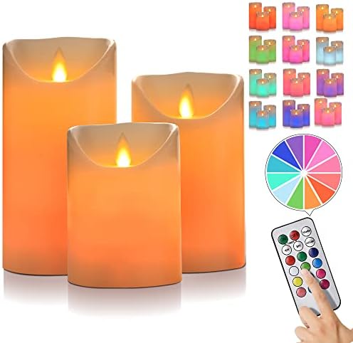 luzzup 12-Color Flameless Candles, Battery Operated Candles, Flameless Candles with Remote Control&Timer of Wax Material Pack of 3 in Height 4''5''6''