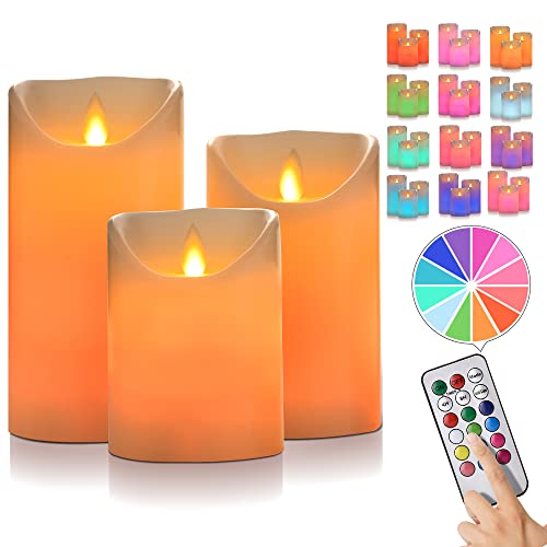 Luzzup 12-Color Flameless Candles, Battery Operated Candles, Flameless Candles With Remote Control&Timer Of Wax Material Pack Of 3 In Height 4''5''6'' #TOP19