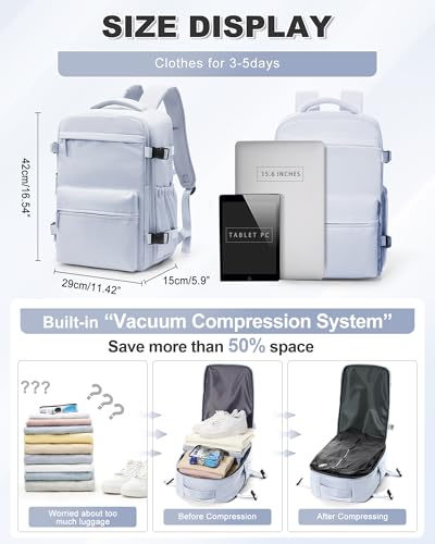 Image of winspansy Small Travel Backpack Storage Vacuum Compression Bags with Pump for Travel Storage Carry on Business Day Vacpack Backpack for Women Men with Vacuum College Bag Grayish Purple