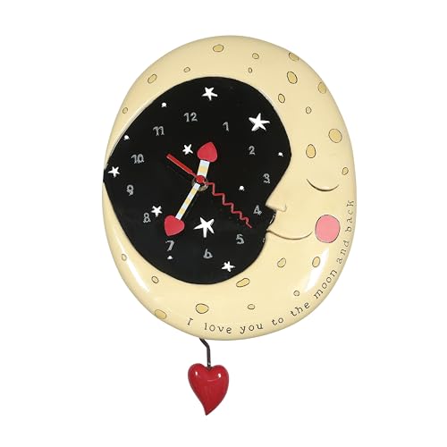 Enesco Allen Designs Love You to the Moon and Back Heart Wall Clock- Battery Operated Pendulum Analog Clock, Stone Resin Decorative Clocks for Walls Home Decor Bedroom Living Room Kitchen Gift, 9 Inch