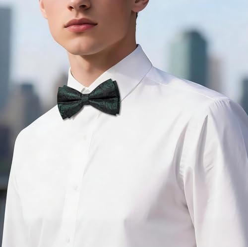 Image of Barry.Wang Paisley Striped Bow Tie for Men Silk Pre-Tied Bowtie Pocket Square Cufflinks Set Formal Wedding Party Prom