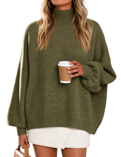 ZESICA Women's Fall Winter Long Sleeve Turtleneck Oversized Sweaters Green