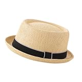 Sombrero Pork Pie de Paja Hombre Mujer Sombrero de Pastel de Cerdo Transpirables de Verano Bombín Gorra de Playa Jazz Hat Primavera Verano (Beige 2)