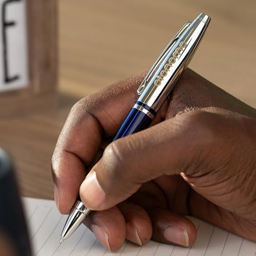 Engraved Cross Pen | Personalized Cross Calais Ballpoint Pen in Blue Lacquer with Chrome Cap and Smooth Black Ink. Custom Graduation or Office Gift.