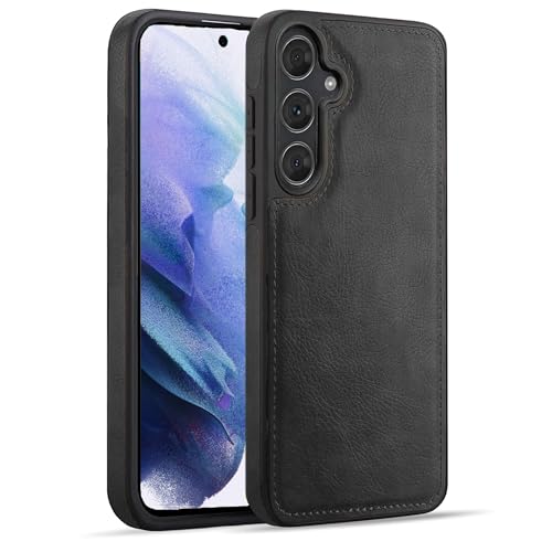 Image of Leather Case for Samsung Galaxy S23FE Premium Protective Stylish Slim Cover with Shockproof Raised Edges Black