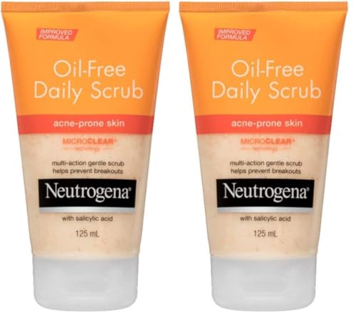 Neutrogena Oil Free Acne Face Scrub 125ml|For acne-prone skin|With Salicylic Acid|Prevents breakouts|Dissolves oil, dirt & impurities|Unclogs pores (Pack of 2)