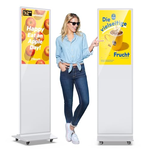 QIXZOCV MWE 32 Inch Digital Signage Diplay Touchscreen Kiosk LCD Screen Indoor Floor Standing Advertising Display Poster Interactive Display Android System with Auto Media Player-White
