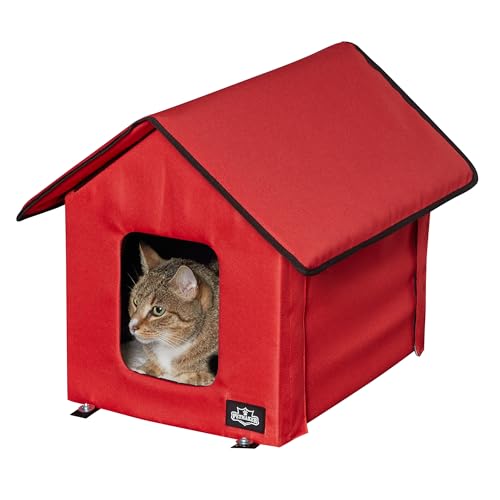 Heated Cat House - Double-Door Cat Bed with Zippered Roof,