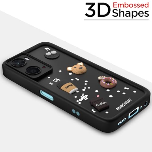 Image of Outlouders Back Cover for Oppo A76 / Oppo A96 / Oppo A36 | 3D Cartoon Bear Cute Fun Silicone Full Body Protection Bumper Case (Black)