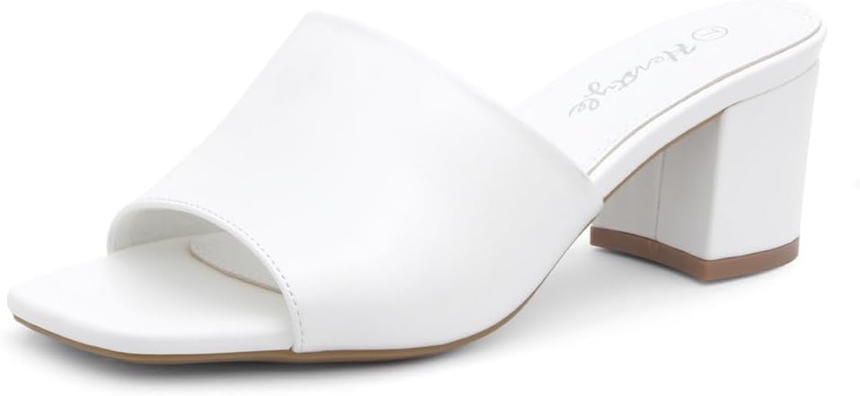 Herstyle Square Open Toe Heeled Sandals for Women 2.5 Inch Low Block Chunky Heel Sandals Slip-On Mules Comfortable Dress Shoes for Party Wedding Office