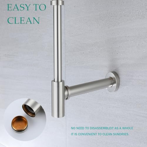 SEABEFORE Brass Round Bottle P-Trap 1 1/4, Adjustable Basin Sink Waste Drain Trap Kit, Brushed Nickel P Trap by SEABEFORE - Used condition - Image 8