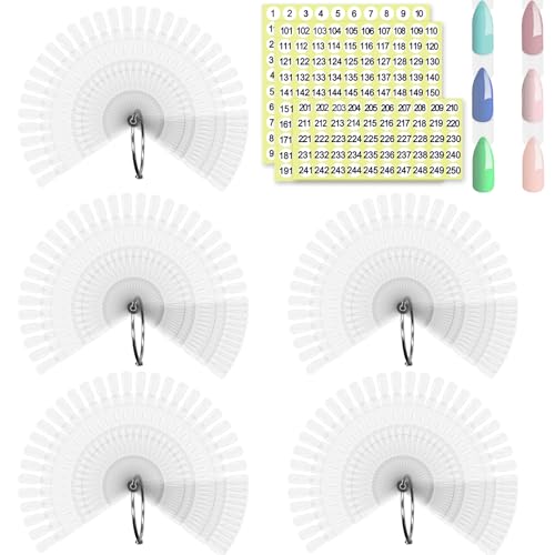 SIUSIO 250 peças de palitos de amostra de unhas com anel dividido de metal e pontas numeradas - Exib