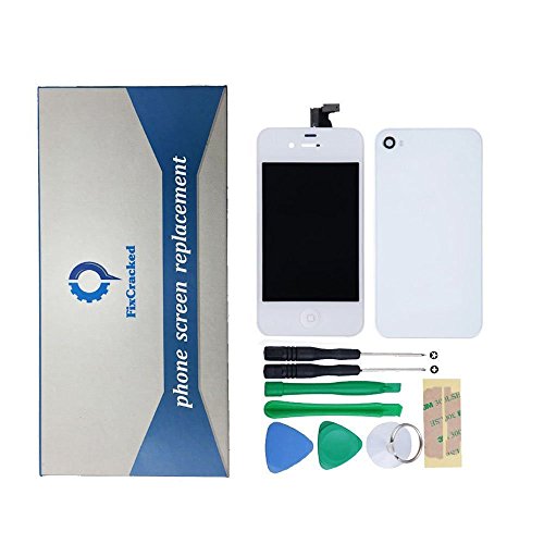 FixCracked LCD Screen and Digitizer Assembly for iPhone 4 with GSM Rear Panel Replacement,Home Button Cover (AT&T GSM Model A1332)-White FixCracked LCD Screen and Digitizer Assembly for iPhone 4 with GSM Rear Panel Replacement,Home Button Cover (AT&T GSM Model A1332)-White