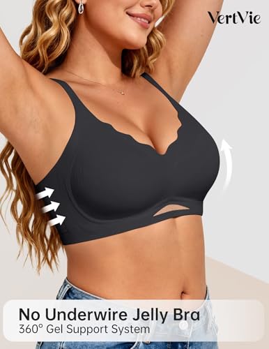 Image of Vertvie Jelly Bras for Women No Underwire Supportive | Seamless Wireless Bralette, Cool Breathable Mesh, Push Up Scalloped V-Neck, Full Coverage Tshirt Bra, Soft Comfortable